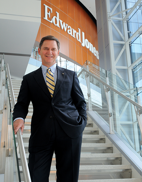 Edward Jones male on steps to headquarters
